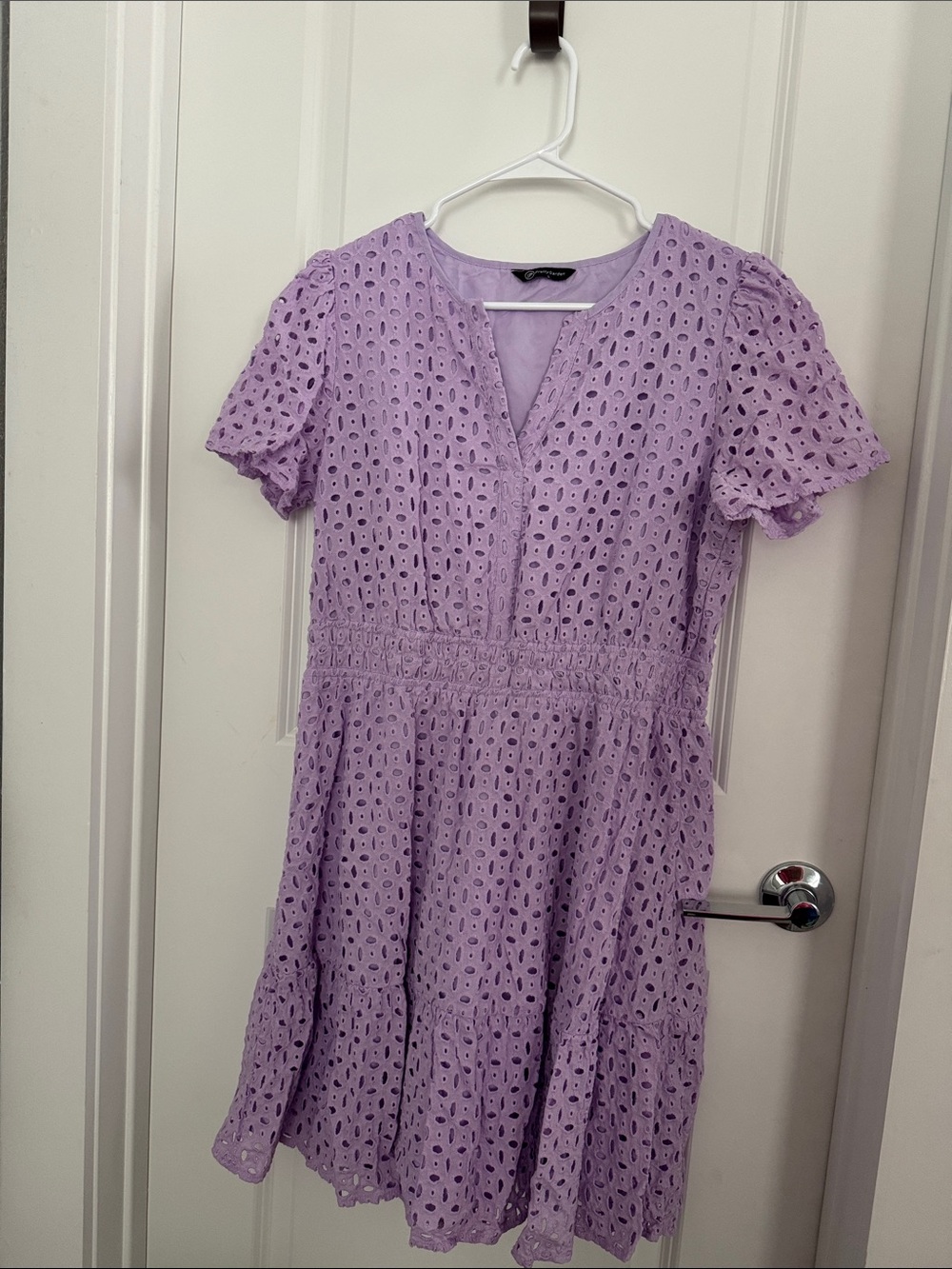 Lavender Eyelet Mini Dress with Smocked Waist
